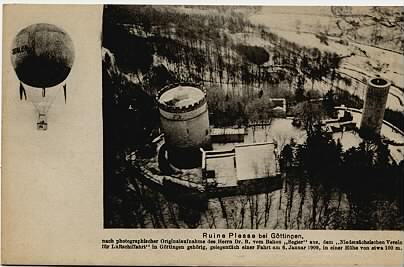 Ansichtskarte der Plesse aus einem Ballon aufgenommen im Jahr 1909