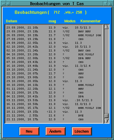 Beobachtungsliste / List of observations
